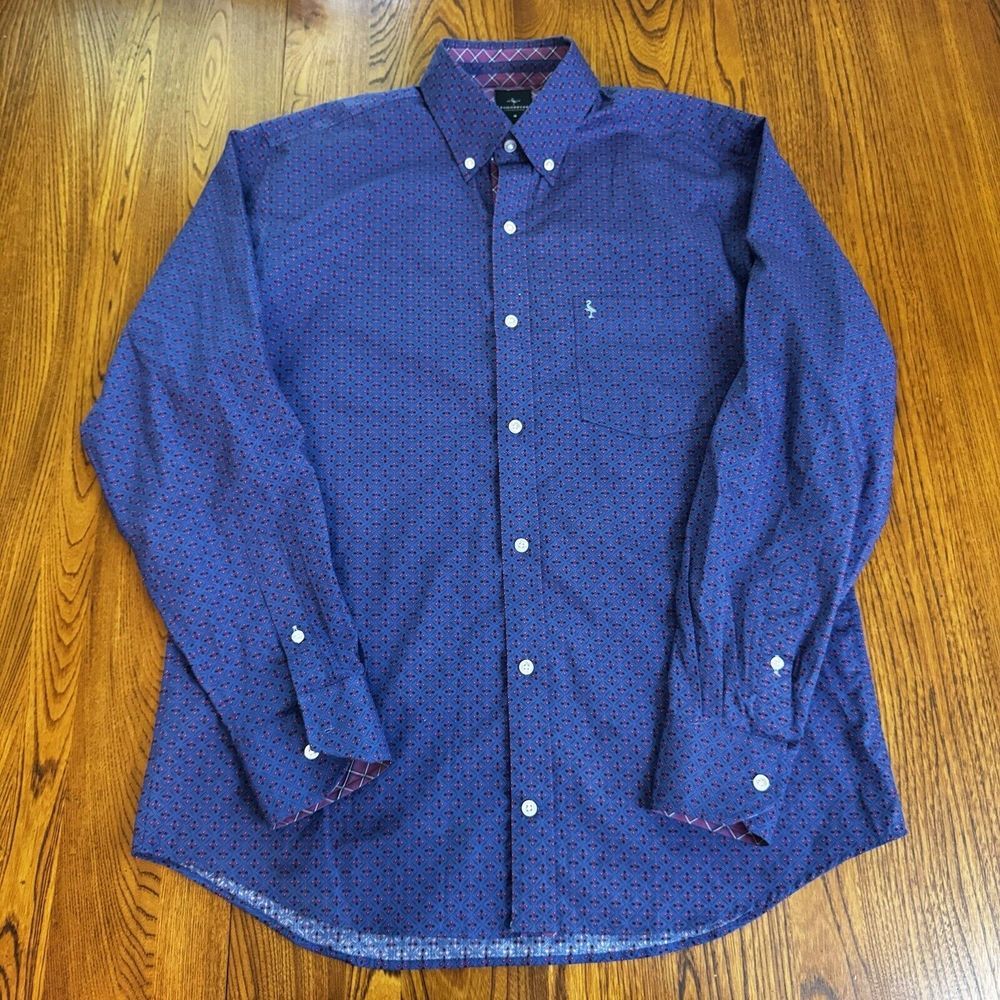 TailorByrd Blue Purple‎ Pink Geometric Floral Long Sleeve Shirt Men's Size M